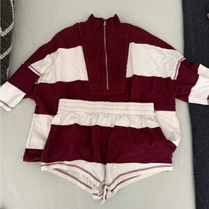 Free People Burgundy and White Athletic Shorts